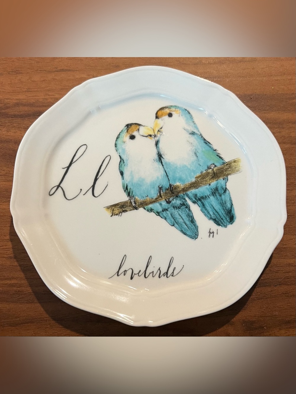 Anthropologie Linea Carta by Diva Pyari “Lovebirds” Canapé Plate About 6”